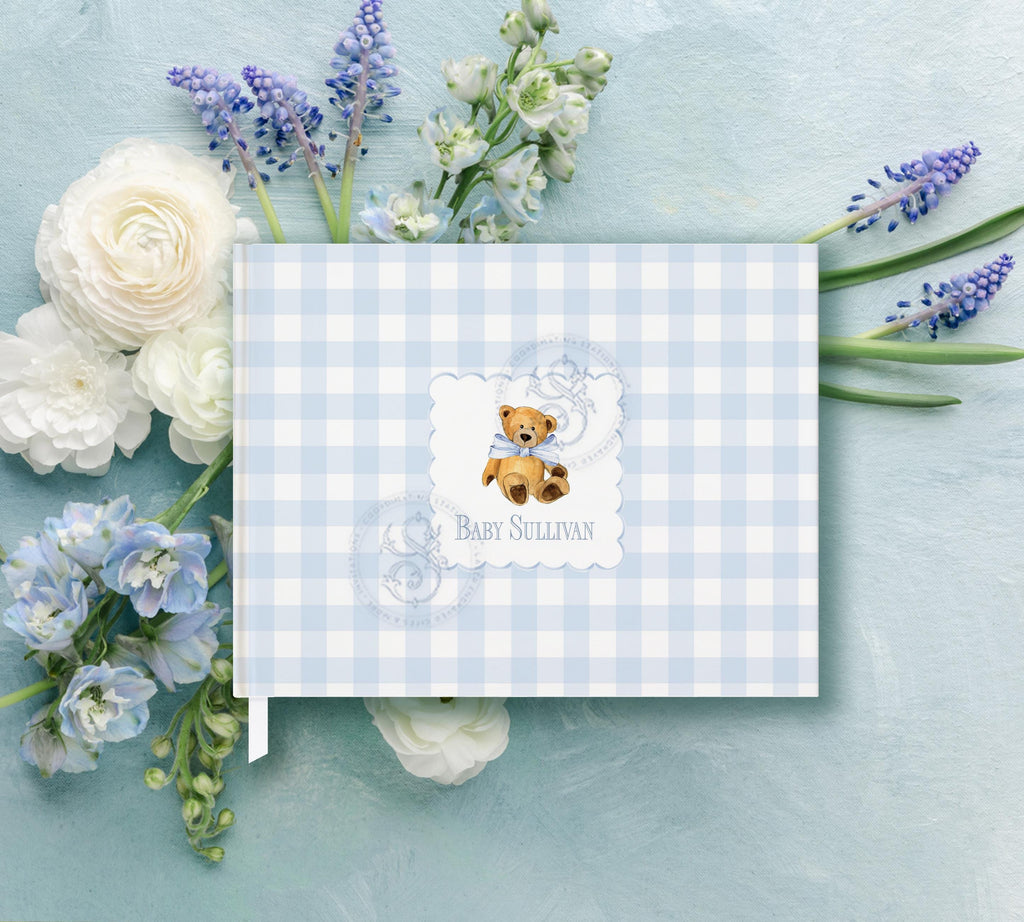 Blue Gingham Teddy Bear Baby Shower Guest Book detail 4