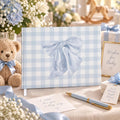 Blue gingham bow monogram baby shower guest book