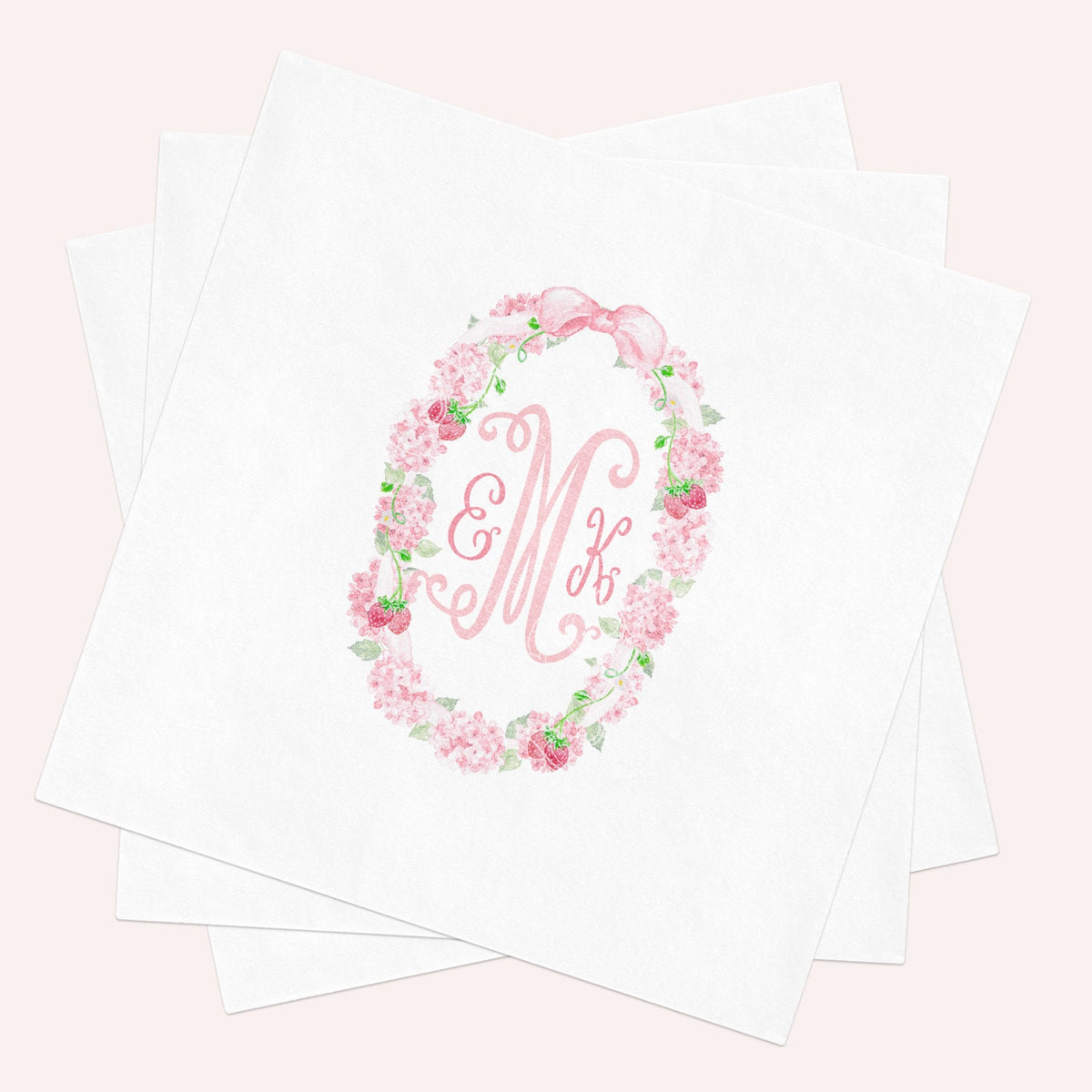 Strawberry Monogram Napkins: Girl Baby Shower, First Birthday