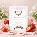 Strawberry Pink Gingham Watercolor Crest First Birthday Invitation printed children's birthday invitation