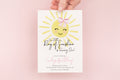 Sunshine Pink Sun Girl First Birthday Invitation printed children's birthday invitation