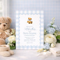 Teddy Bear Baby Shower Invitation: Blue Gingham, Classic Design | Digital File