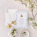 Teddy Bear Baby Shower Invitation: Blue Toile, Classic Design printed invitation