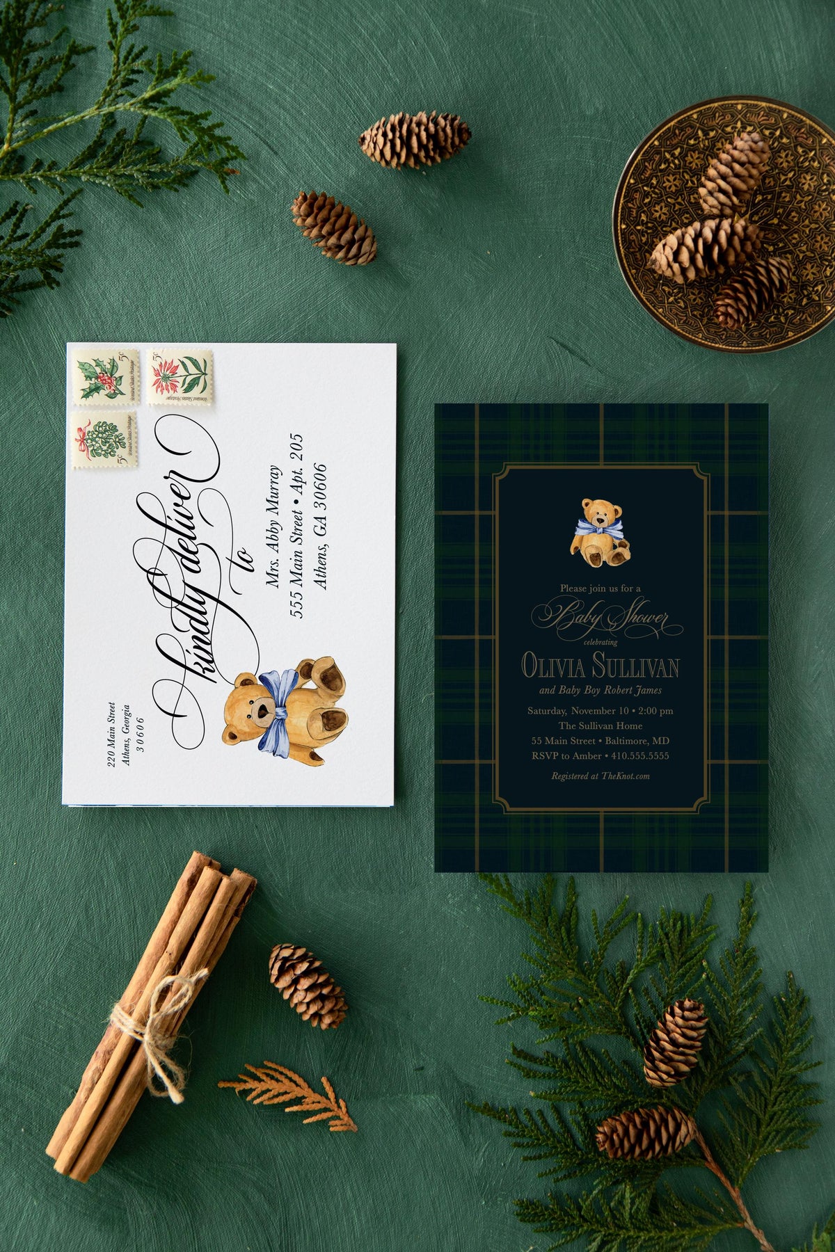Teddy Bear Baby Shower Invitations: Tartan Plaid, Boy Theme printed invitation