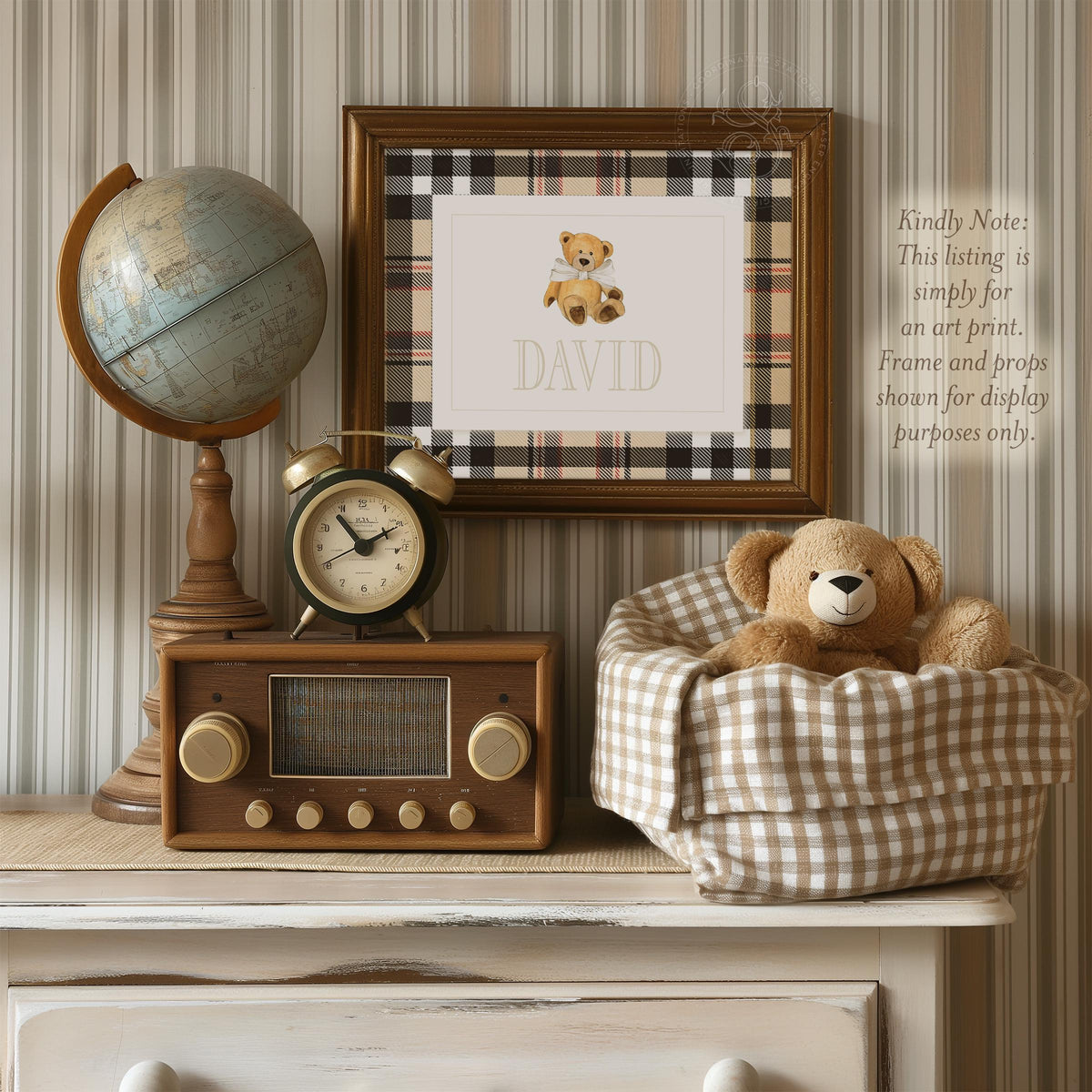 Teddy Bear Name Print: Tartan Plaid Nursery Decor, Personalized Baby Boy Art - image 2