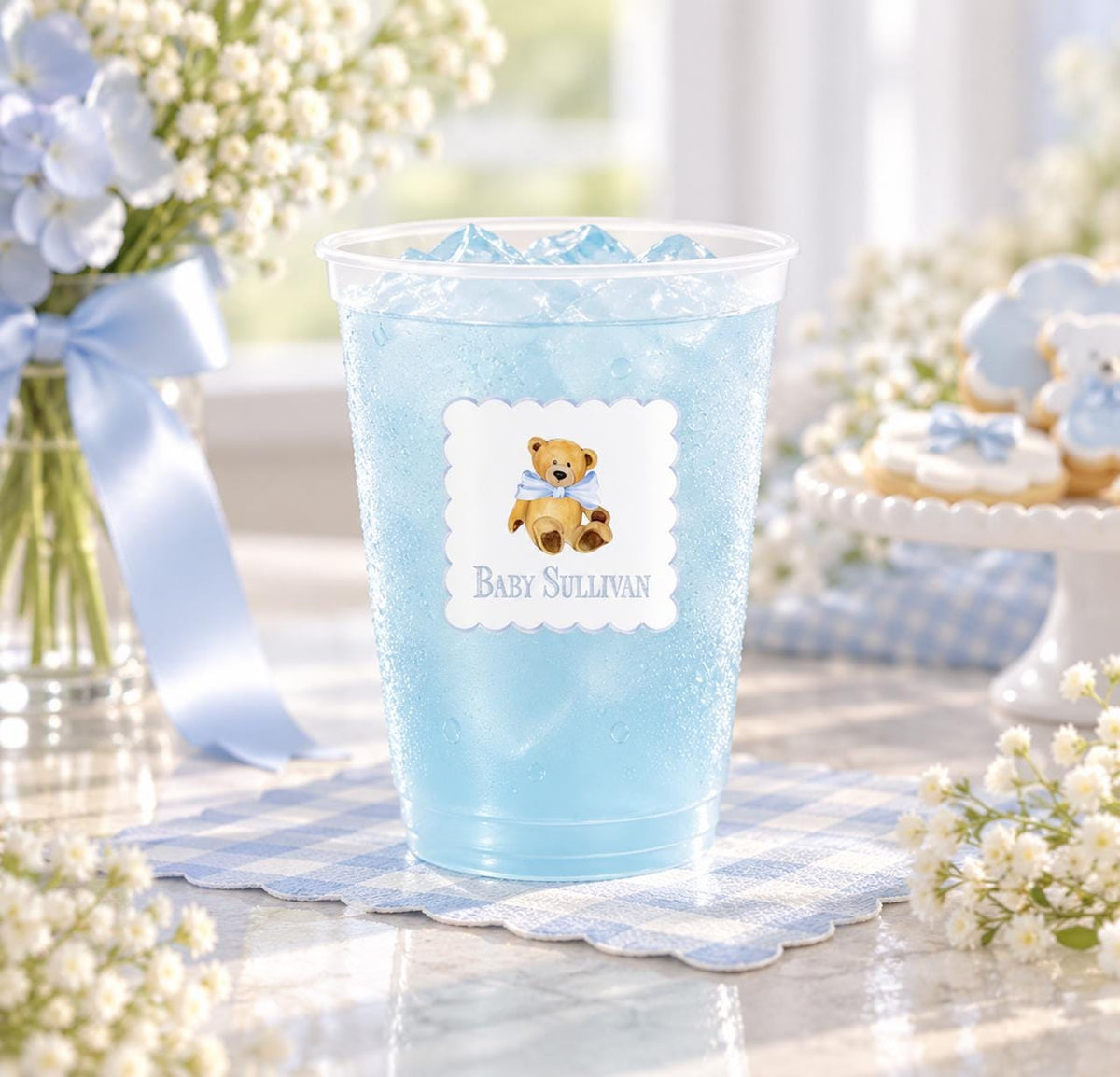Personalized teddy bear frosted party cups
