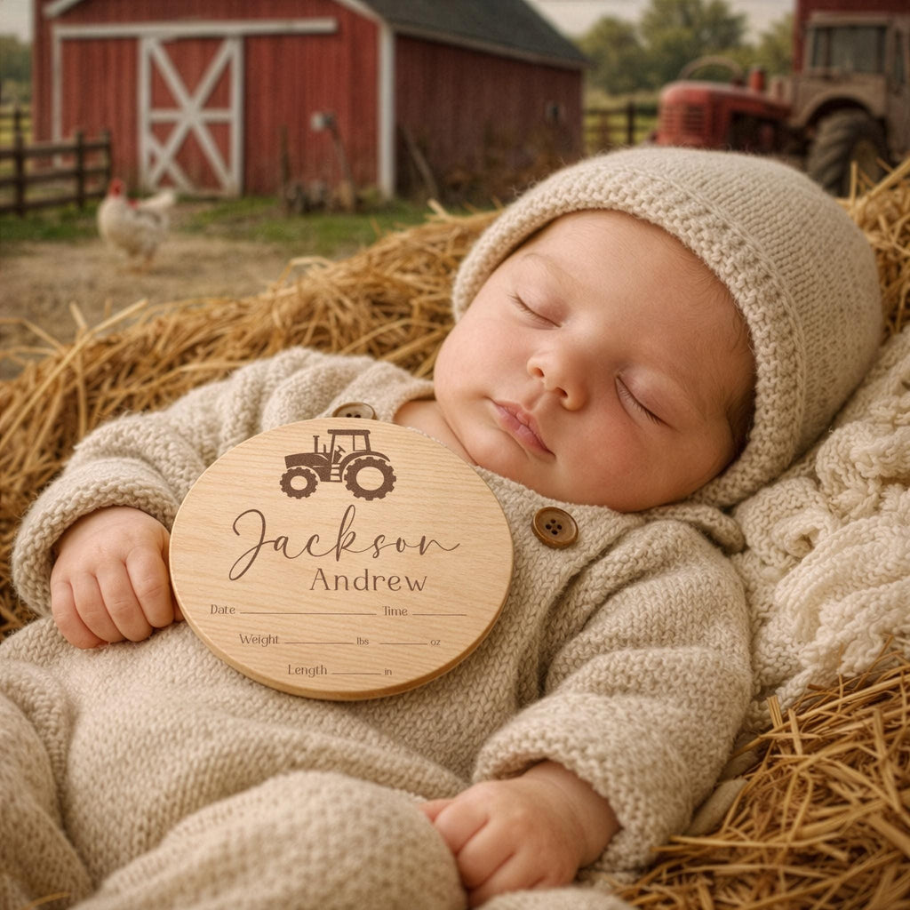 Tractor Baby Boy Birth Stats Sign - image 1