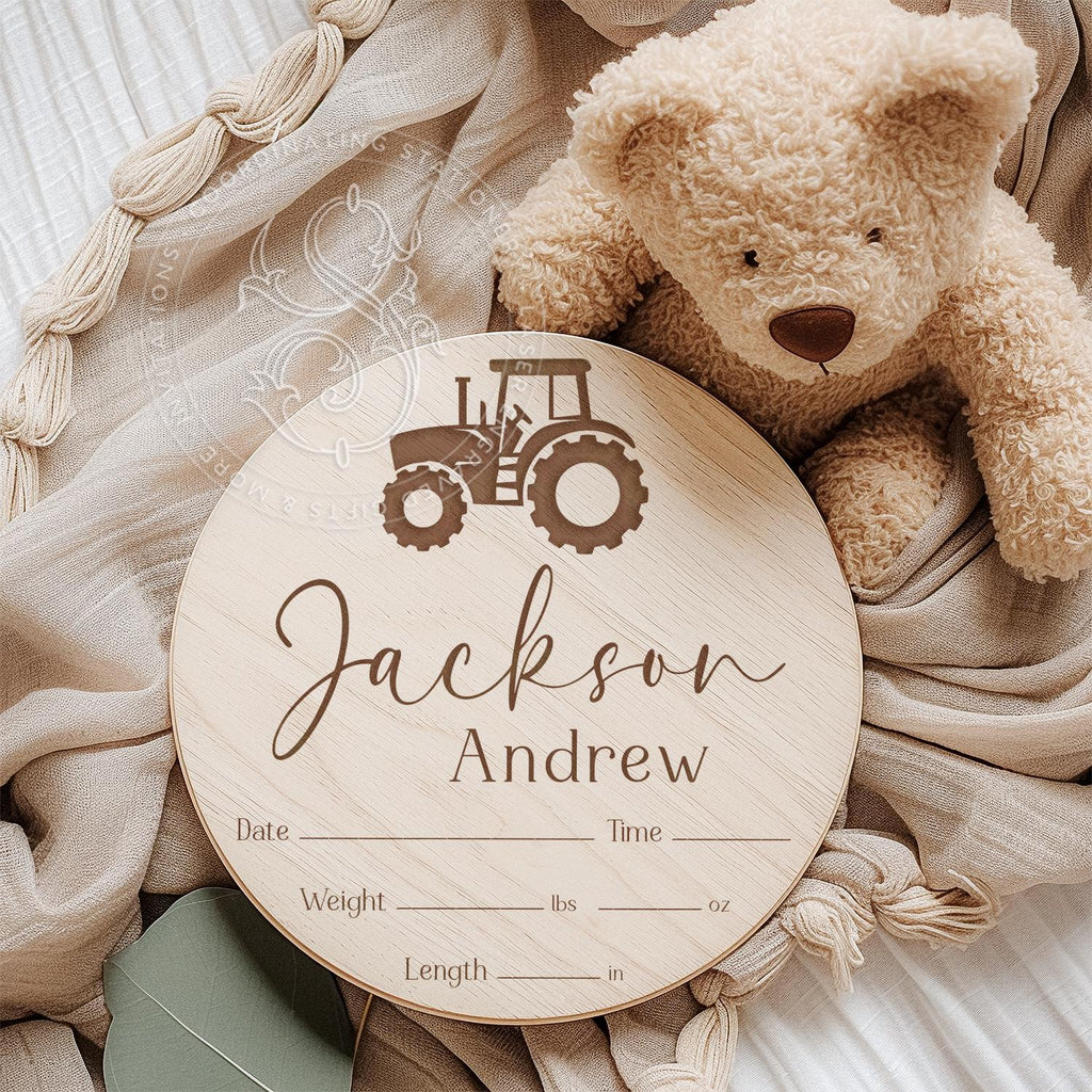 Tractor Baby Boy Birth Stats Sign - image 2