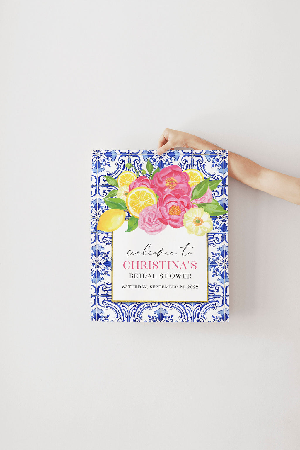 Tuscan Lemon & Fuchsia Floral Bridal Shower Welcome Sign 1