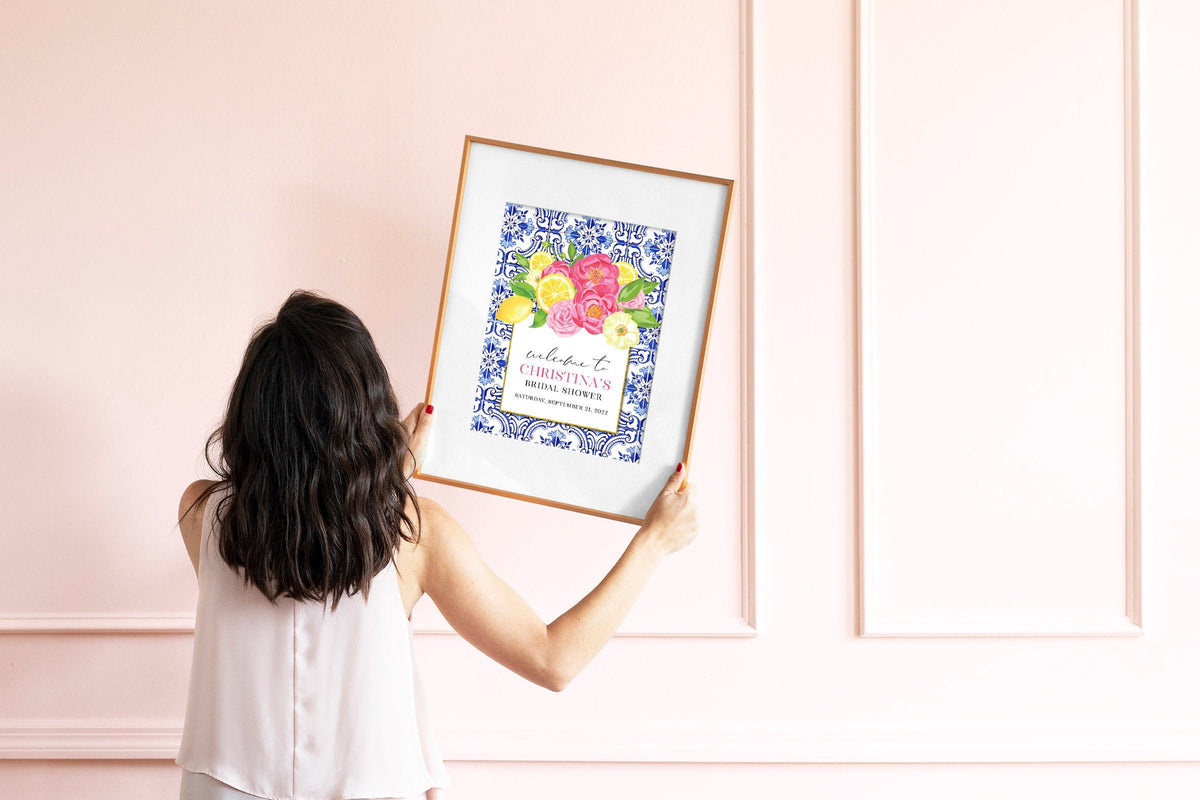 Tuscan Lemon & Fuchsia Floral Bridal Shower Welcome Sign 3