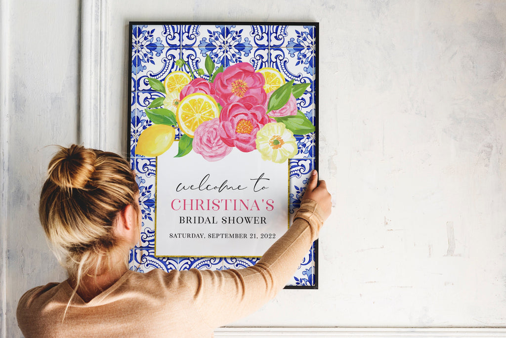 Tuscan Lemon & Fuchsia Floral Bridal Shower Welcome Sign 4