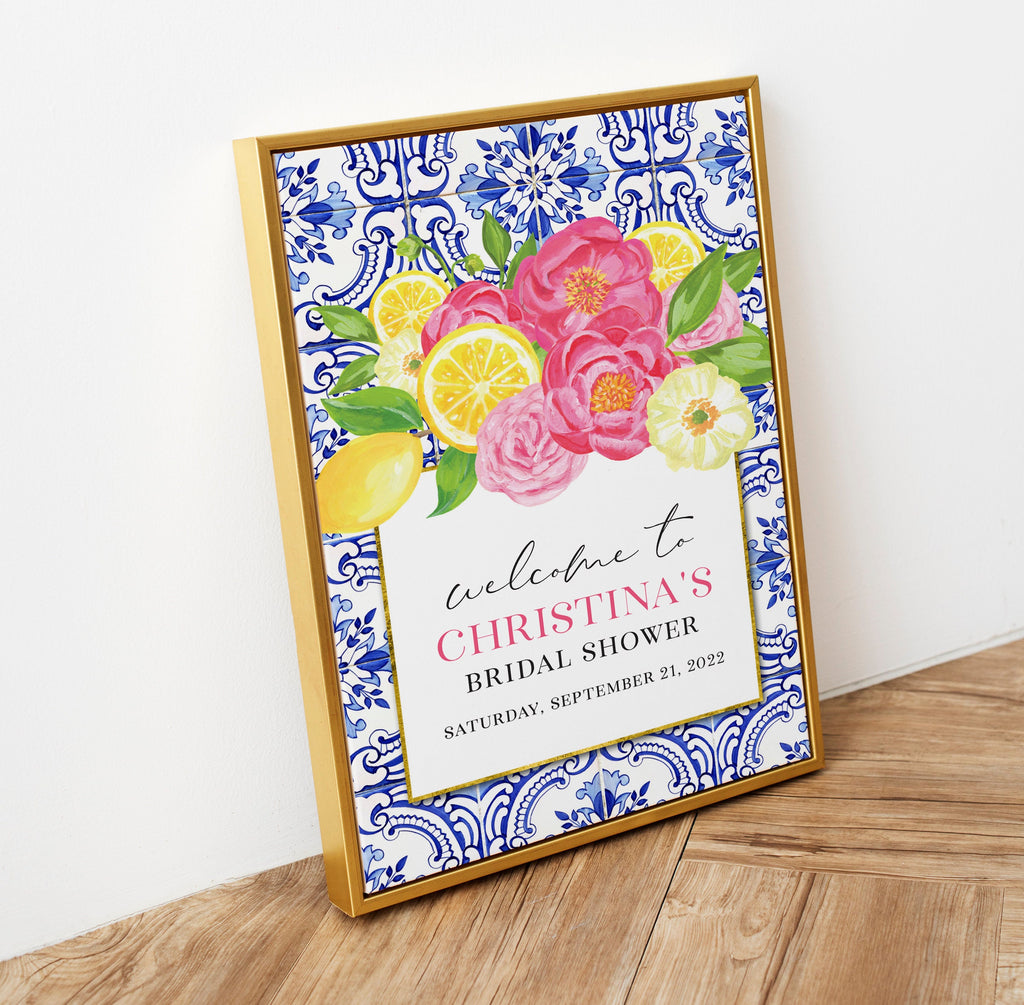 Tuscan Lemon & Fuchsia Floral Bridal Shower Welcome Sign 5