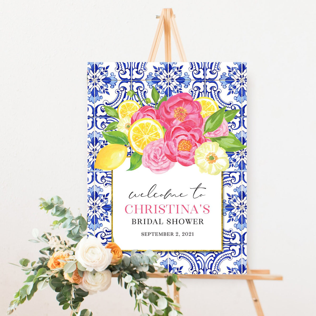 Tuscan Lemon & Fuchsia Floral Bridal Shower Welcome Sign 6