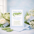 Watercolor Alligator Blue & Green Boy Birthday Invitation printed children's birthday invitation