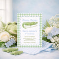 Watercolor Alligator Green & Blue Birthday Invitation printed children's birthday invitation