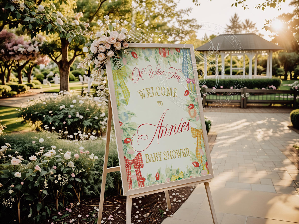 Watercolor Bows Christmas Baby Shower Welcome Sign