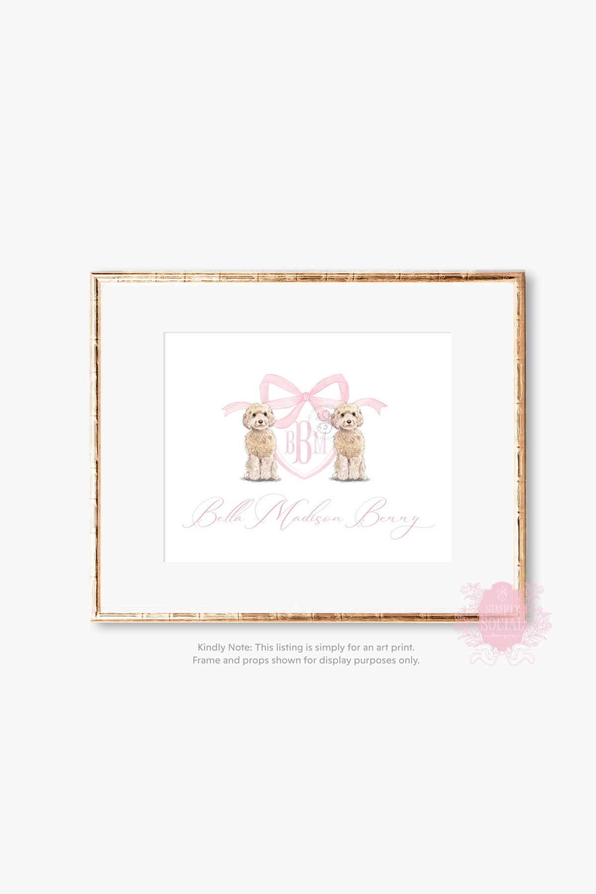 Watercolor Golden Doodle Monogram Crest Art - Baby Girl Nursery Print - image 2