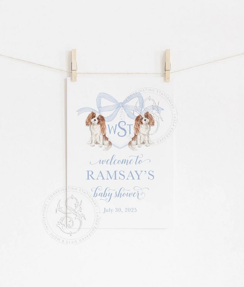 Watercolor King Charles Spaniel Baby Shower Welcome Sign