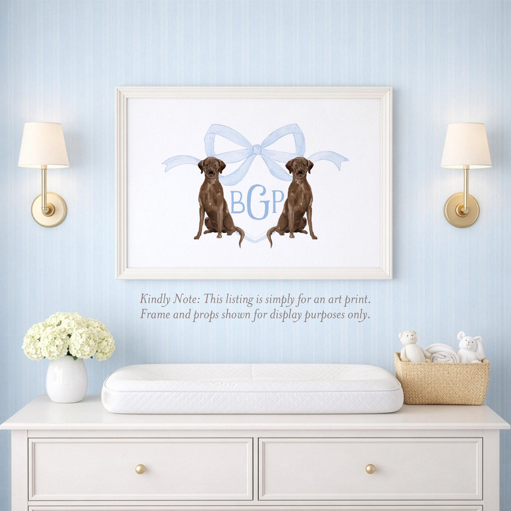 Watercolor Labrador Retrievers Monogram Crest Art: Baby Boy Nursery - image 1