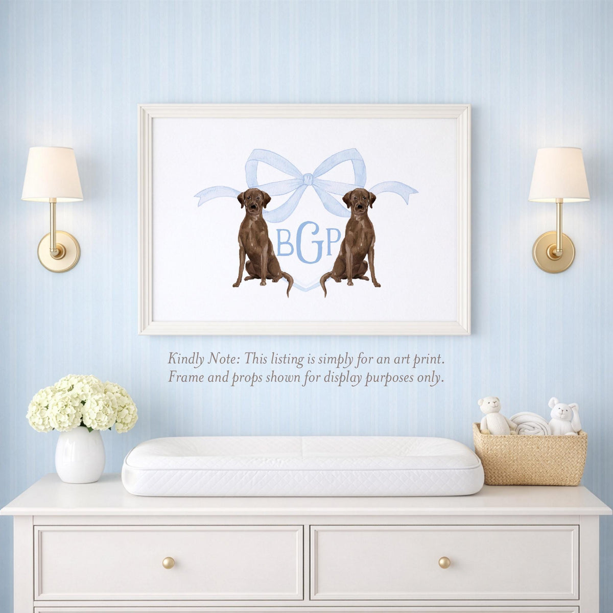 Watercolor Labrador Retrievers Monogram Crest Art: Baby Boy Nursery - image 1