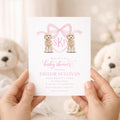 Watercolor Puppy Crest Baby Shower Invitation: Pink Bow, Golden Doodle printed invitation